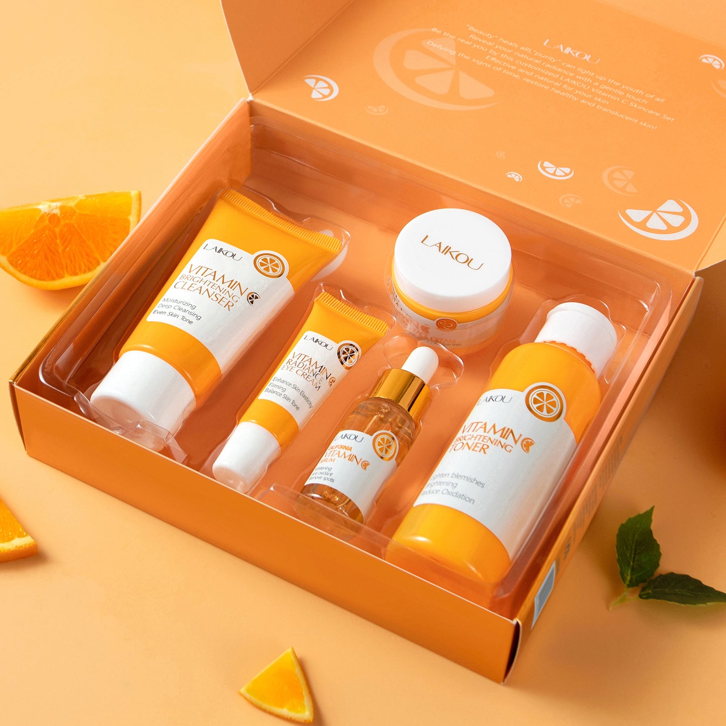 Coffret Soin Visage Hydratant & Éclaircissant (5 Pièces) - LAIKOU Vitamine C
