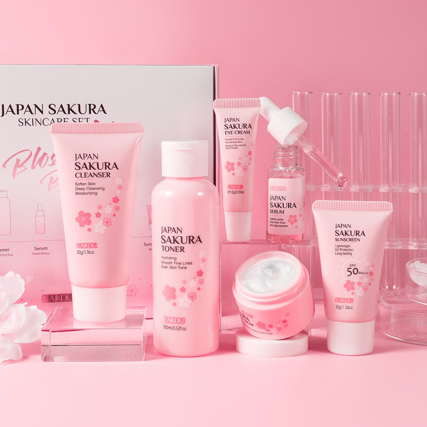 Coffret Soin Visage Hydratant & Éclaircissant (6 Pièces) - LAIKOU Sakura