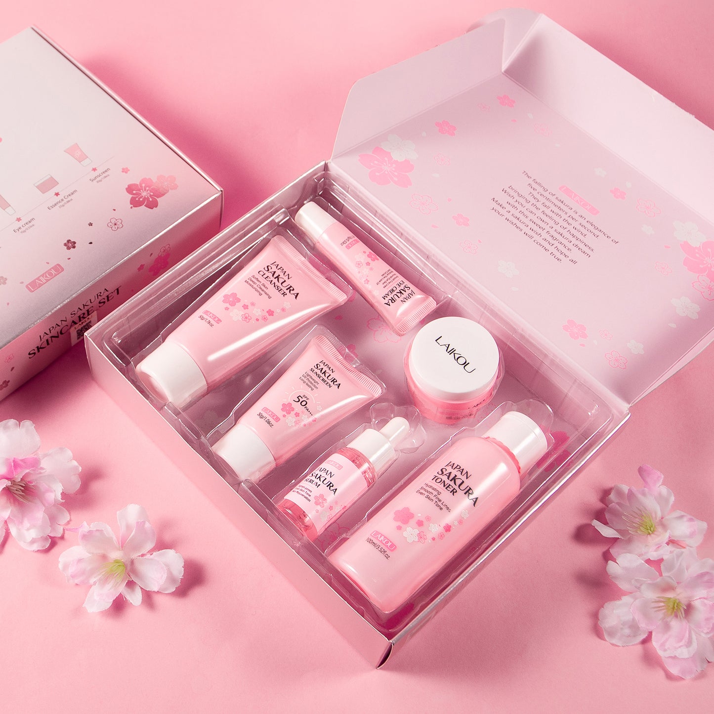 Coffret Soin Visage Hydratant & Éclaircissant (6 Pièces) - LAIKOU Sakura