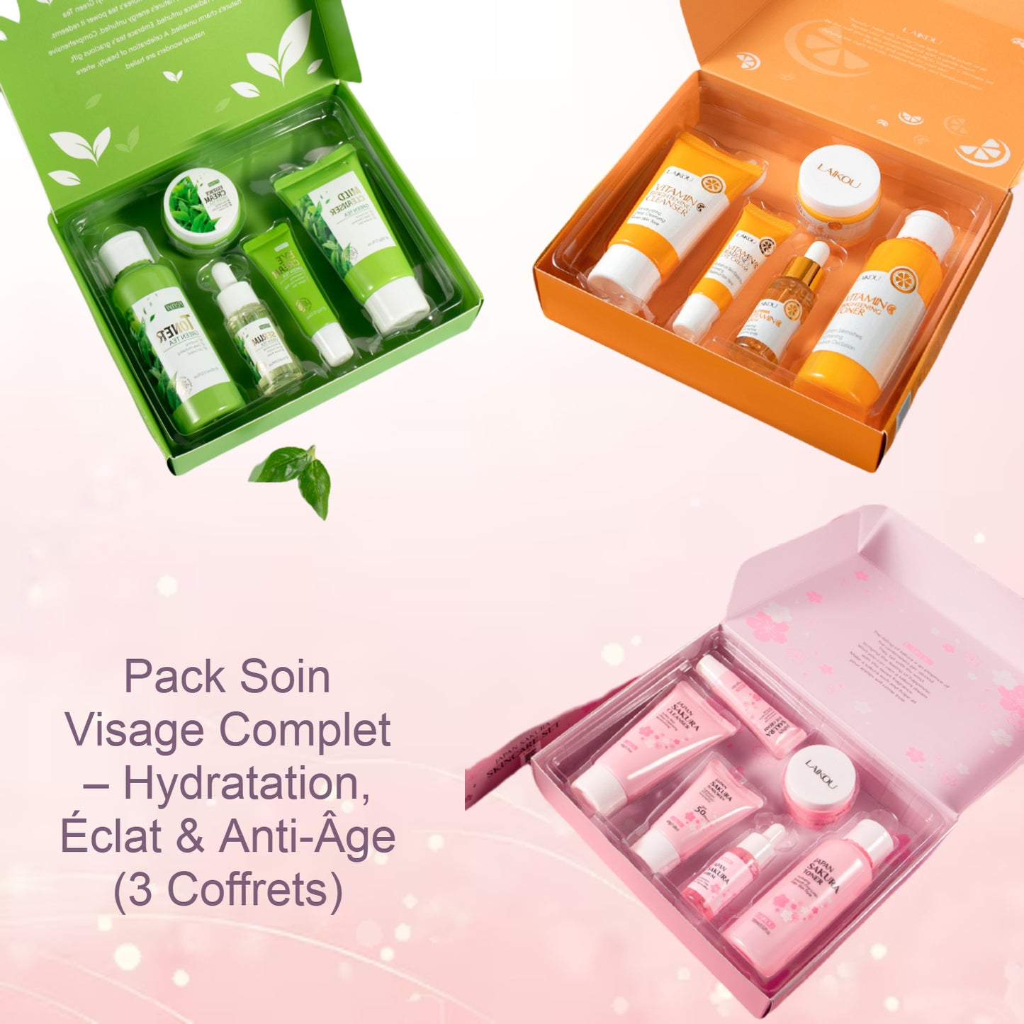 Pack Soin Visage Complet – Hydratation, Éclat & Anti-Âge (3 Coffrets)
